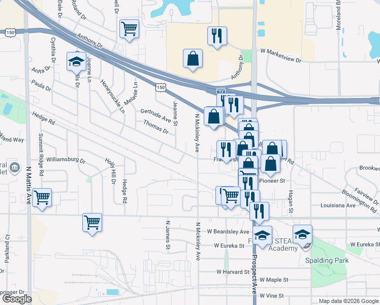 map of restaurants, bars, coffee shops, grocery stores, and more near in Champaign