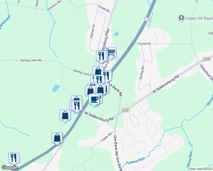 map of restaurants, bars, coffee shops, grocery stores, and more near 898 U.S. 15 in Dillsburg