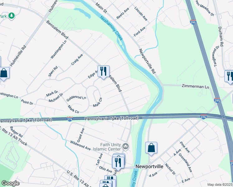 map of restaurants, bars, coffee shops, grocery stores, and more near 6268 Crescent Avenue in Bucks County