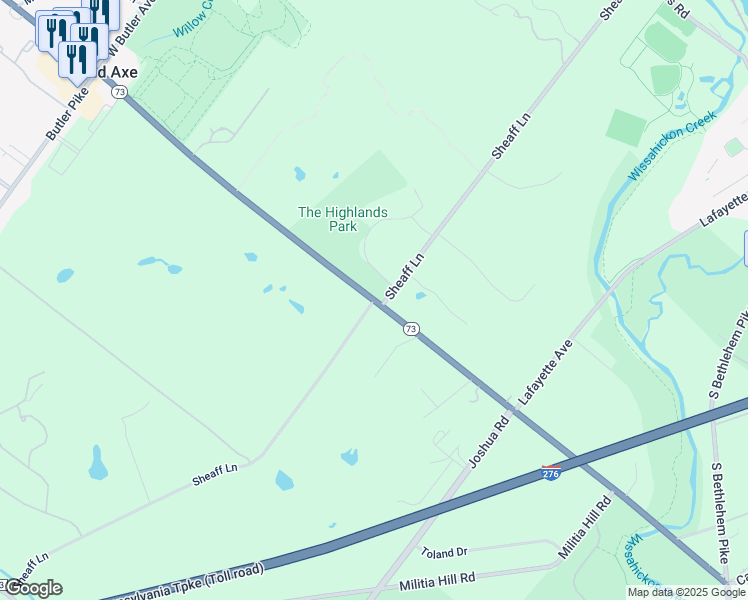 map of restaurants, bars, coffee shops, grocery stores, and more near Sheaff Lane in Fort Washington
