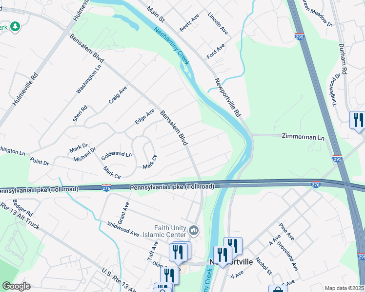map of restaurants, bars, coffee shops, grocery stores, and more near 6268 Crescent Avenue in Bucks County