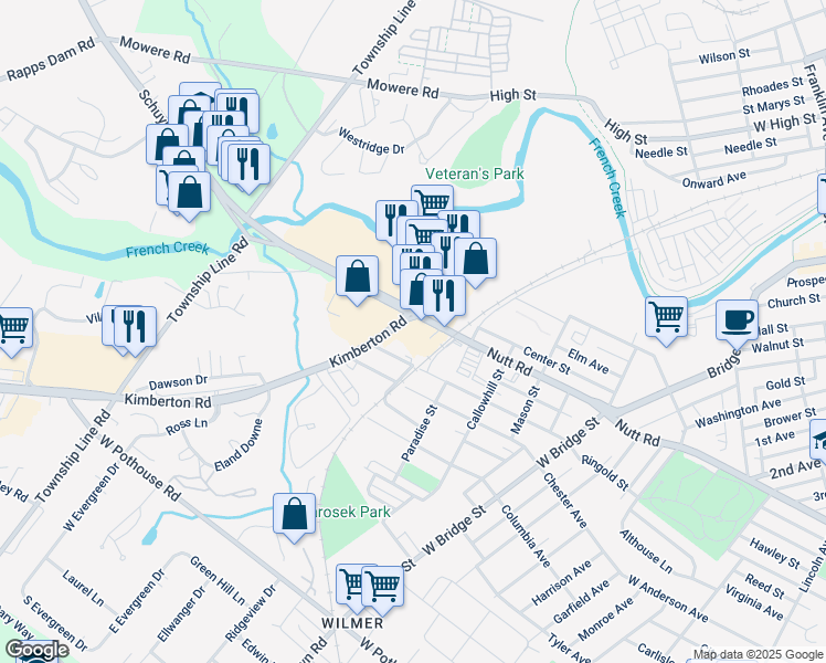 map of restaurants, bars, coffee shops, grocery stores, and more near 670 Nutt Road in Phoenixville