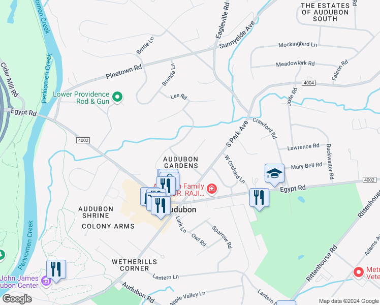 map of restaurants, bars, coffee shops, grocery stores, and more near 1029 Sanderling Circle in Eagleville