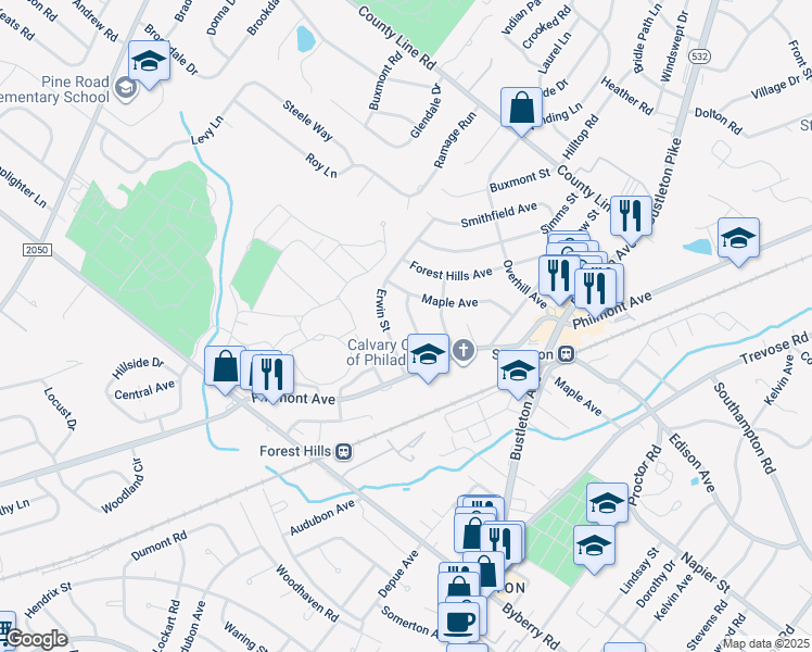 map of restaurants, bars, coffee shops, grocery stores, and more near 14026 Faraday St in Philadelphia