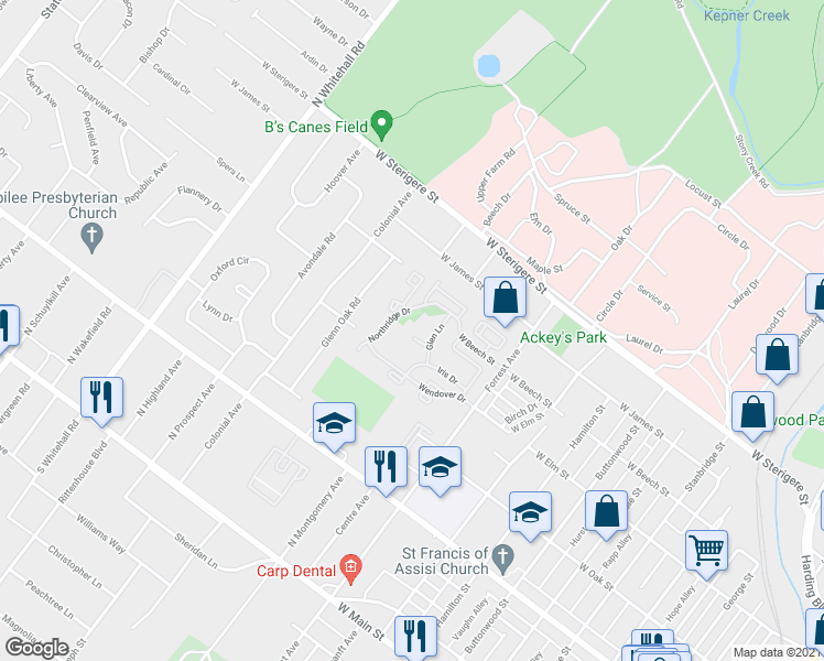 map of restaurants, bars, coffee shops, grocery stores, and more near 612 Glen Lane in Eagleville
