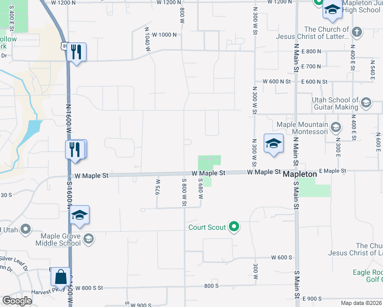 map of restaurants, bars, coffee shops, grocery stores, and more near 782 West Maple Street in Mapleton