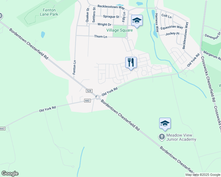 map of restaurants, bars, coffee shops, grocery stores, and more near 59 Old York Road in Chesterfield Township