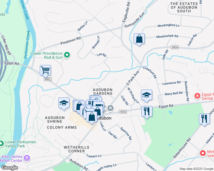 map of restaurants, bars, coffee shops, grocery stores, and more near 1029 Sanderling Circle in Eagleville
