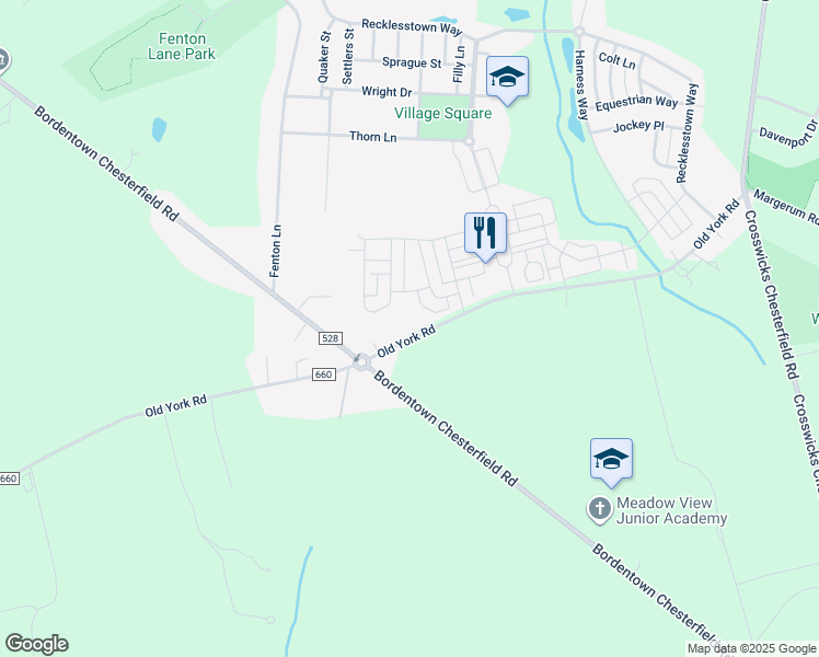 map of restaurants, bars, coffee shops, grocery stores, and more near 59 Old York Road in Chesterfield Township
