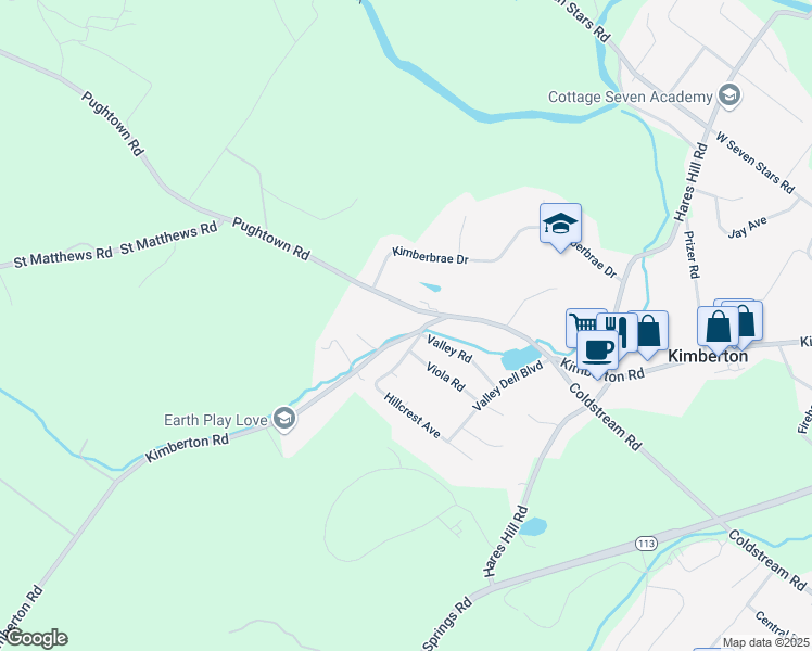 map of restaurants, bars, coffee shops, grocery stores, and more near 1987 Kimberton Road in Phoenixville