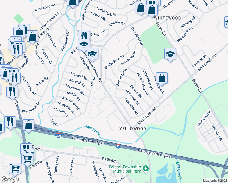 map of restaurants, bars, coffee shops, grocery stores, and more near 156 Blue Ridge Drive in Levittown
