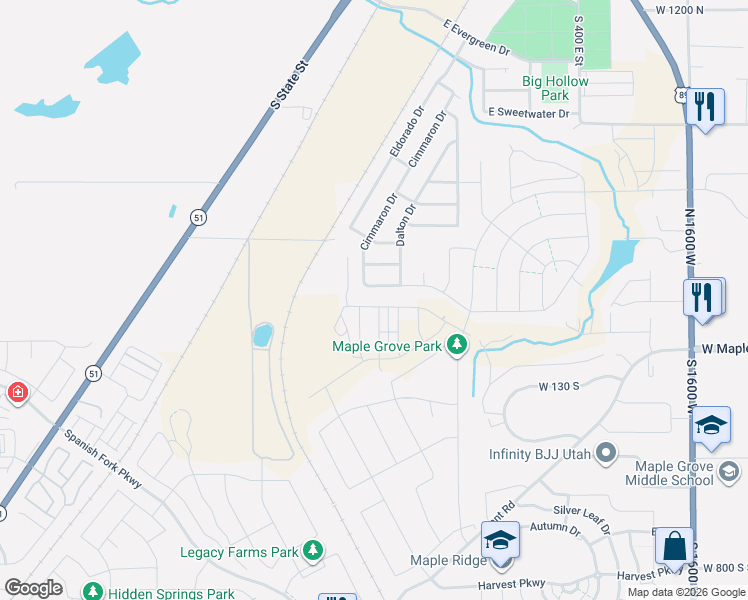 map of restaurants, bars, coffee shops, grocery stores, and more near 2664 West Maple Street in Mapleton