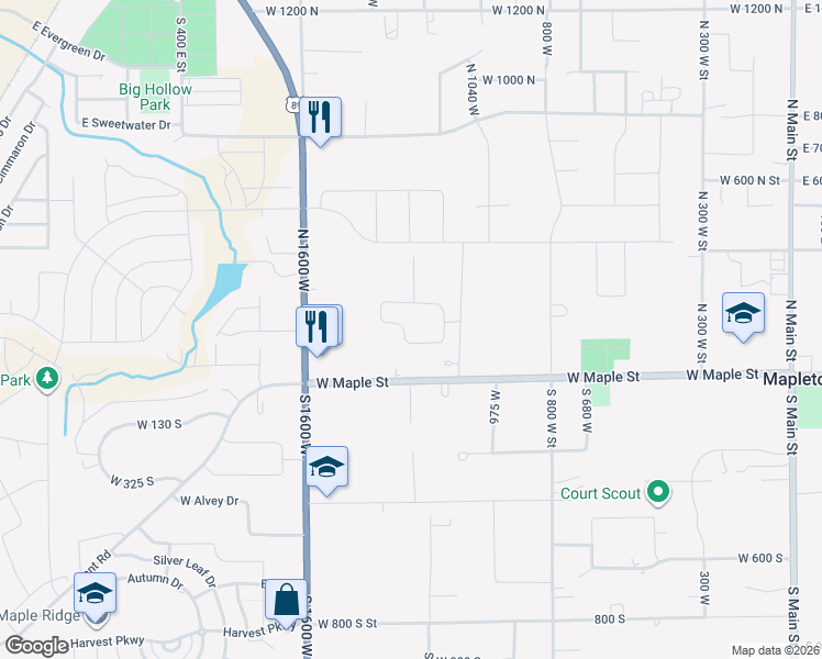 map of restaurants, bars, coffee shops, grocery stores, and more near 1222 West 190 North in Mapleton