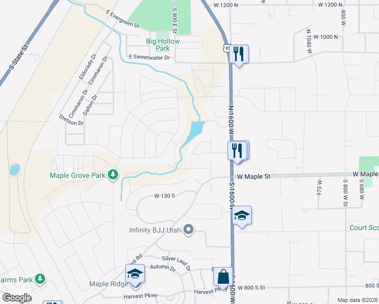 map of restaurants, bars, coffee shops, grocery stores, and more near 203 North 1900 West in Mapleton