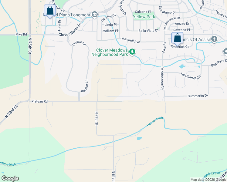 map of restaurants, bars, coffee shops, grocery stores, and more near 7915 Plateau Road in Longmont