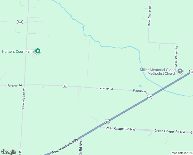 map of restaurants, bars, coffee shops, grocery stores, and more near 13900 Fancher Road in Johnstown