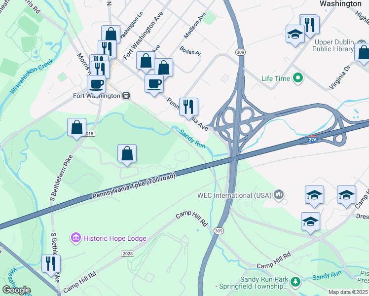 map of restaurants, bars, coffee shops, grocery stores, and more near 437 Fort Hill Circle in Fort Washington