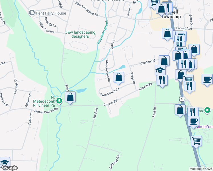 map of restaurants, bars, coffee shops, grocery stores, and more near 3 Hawk Court in Howell Township