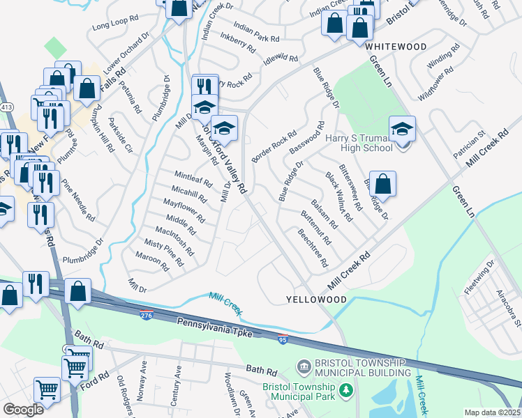 map of restaurants, bars, coffee shops, grocery stores, and more near 11 Brown Bark Road in Levittown