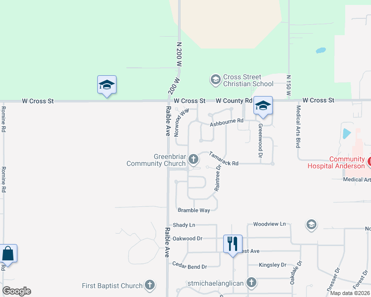 map of restaurants, bars, coffee shops, grocery stores, and more near 1808 Norwood Way in Anderson