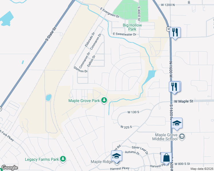 map of restaurants, bars, coffee shops, grocery stores, and more near 226 East 2525 South in Springville