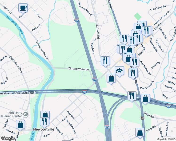 map of restaurants, bars, coffee shops, grocery stores, and more near 237 Zimmerman Lane in Langhorne