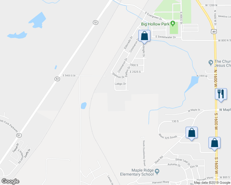 map of restaurants, bars, coffee shops, grocery stores, and more near 172 Santa Fe Drive South in Springville