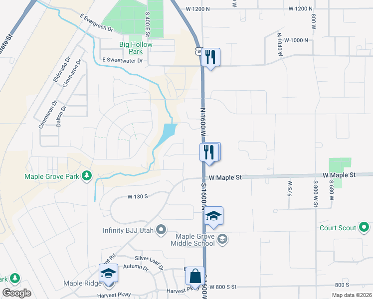map of restaurants, bars, coffee shops, grocery stores, and more near 216 North 1750 West in Mapleton