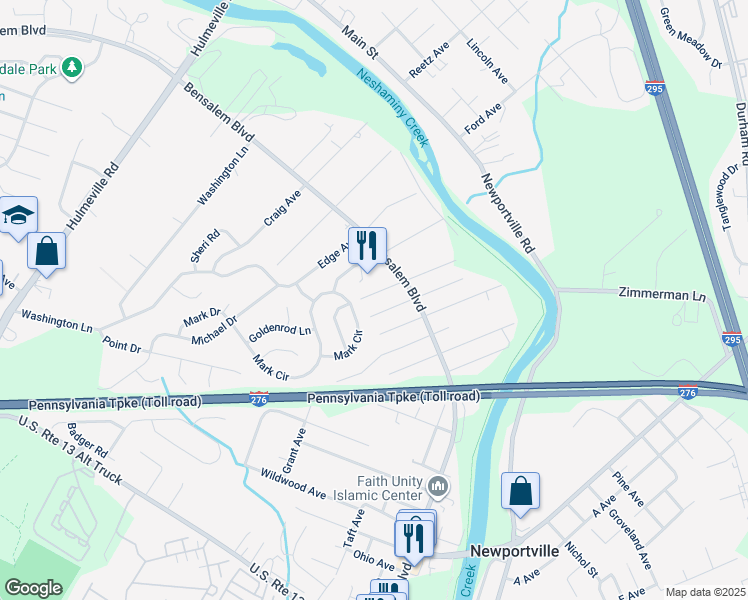 map of restaurants, bars, coffee shops, grocery stores, and more near 6239 Fernwood Avenue in Bensalem