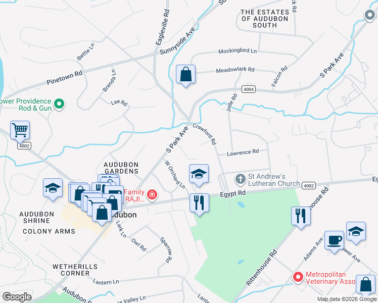 map of restaurants, bars, coffee shops, grocery stores, and more near 31 Borton Road in Eagleville