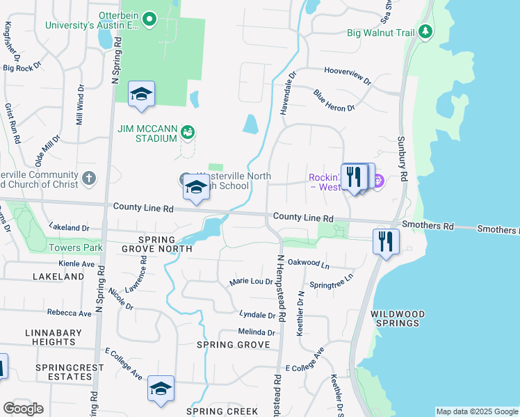 map of restaurants, bars, coffee shops, grocery stores, and more near 273 Barrington Drive in Westerville