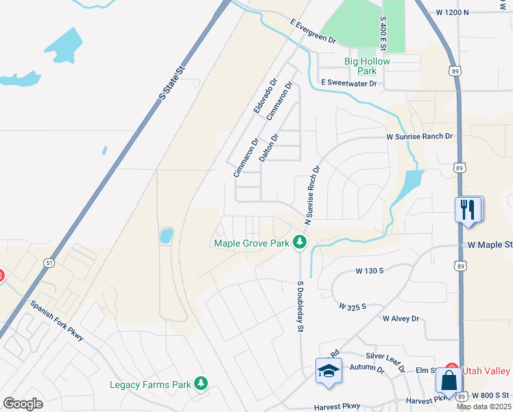 map of restaurants, bars, coffee shops, grocery stores, and more near 196 Santa Fe Drive South in Springville