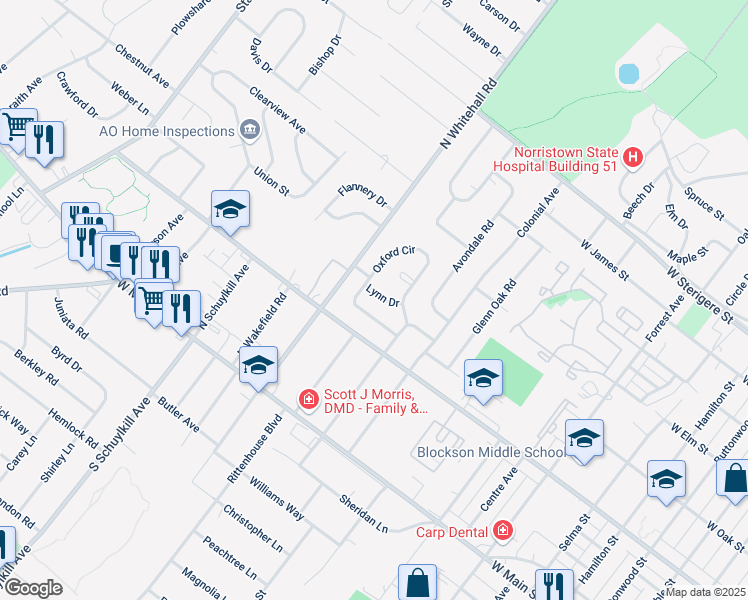map of restaurants, bars, coffee shops, grocery stores, and more near 63 Lynn Drive in Eagleville