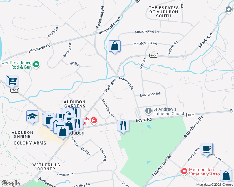 map of restaurants, bars, coffee shops, grocery stores, and more near 31 Borton Road in Eagleville