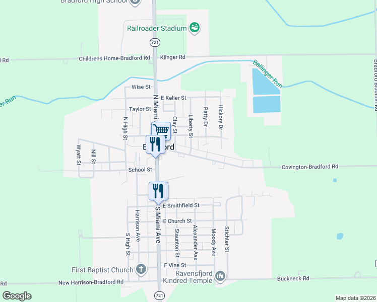 map of restaurants, bars, coffee shops, grocery stores, and more near 128 Liberty Street in Bradford
