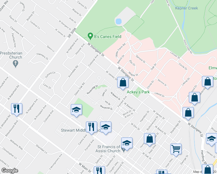 map of restaurants, bars, coffee shops, grocery stores, and more near 620 Glen Lane in Norristown