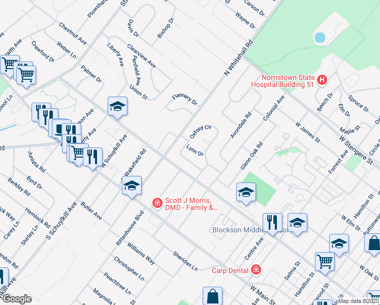map of restaurants, bars, coffee shops, grocery stores, and more near 63 Lynn Drive in Eagleville