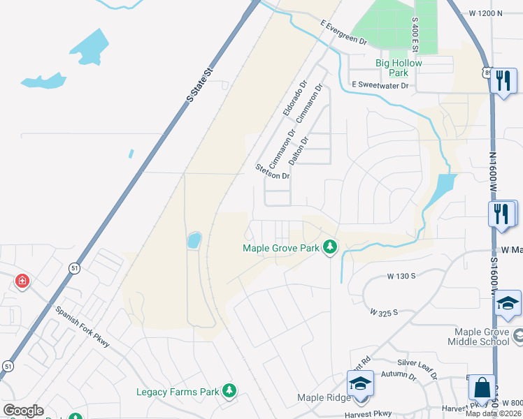 map of restaurants, bars, coffee shops, grocery stores, and more near 2648 Cimmaron Drive in Springville