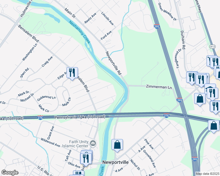 map of restaurants, bars, coffee shops, grocery stores, and more near 6445 Crescent Avenue in Bucks County