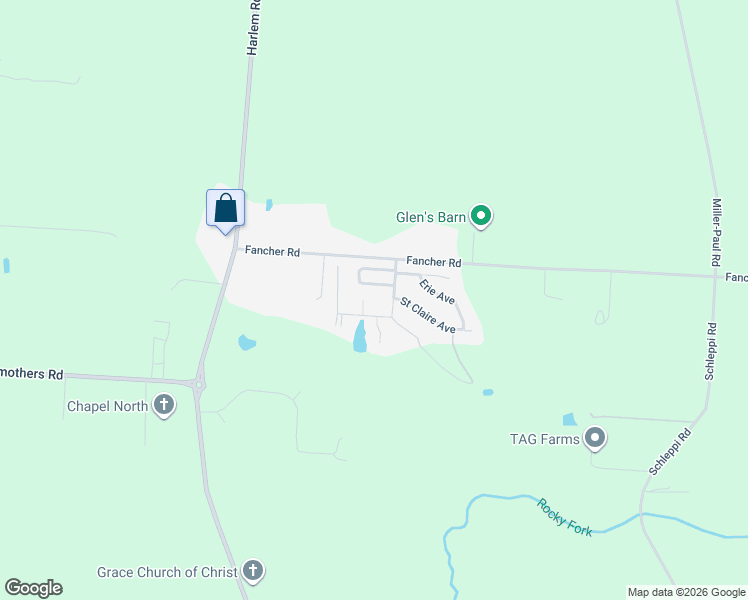 map of restaurants, bars, coffee shops, grocery stores, and more near 11050 Fancher Road in Westerville