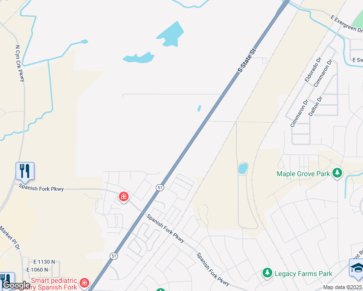 map of restaurants, bars, coffee shops, grocery stores, and more near 2490 South State Street in Springville