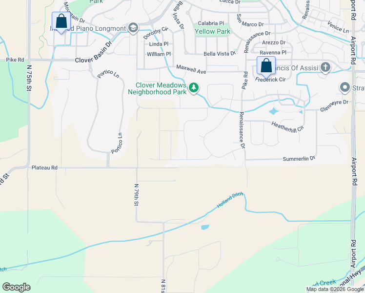 map of restaurants, bars, coffee shops, grocery stores, and more near 2233 Lombardy Street in Longmont