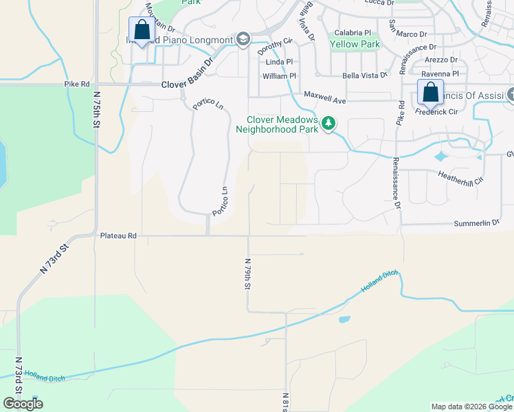 map of restaurants, bars, coffee shops, grocery stores, and more near 7901 Plateau Road in Longmont