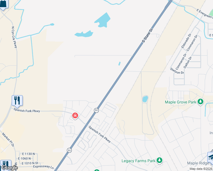 map of restaurants, bars, coffee shops, grocery stores, and more near 2490 South State Street in Springville