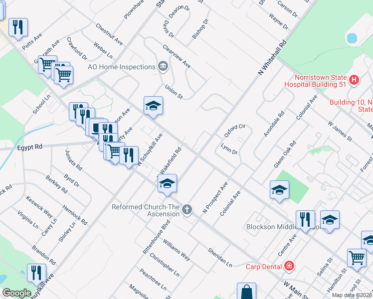 map of restaurants, bars, coffee shops, grocery stores, and more near 1835 West Marshall Street in Eagleville