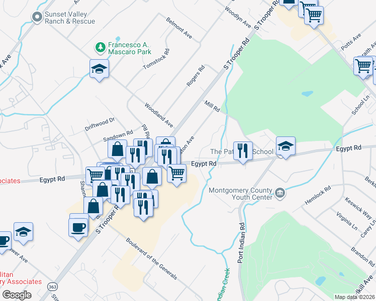 map of restaurants, bars, coffee shops, grocery stores, and more near 404 Heston Avenue in Eagleville