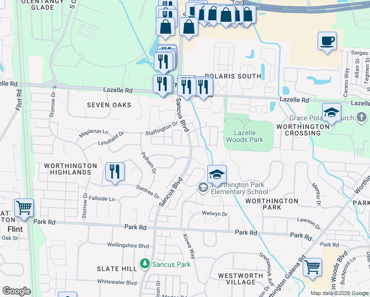 map of restaurants, bars, coffee shops, grocery stores, and more near 944 Philadelphia Drive in Westerville