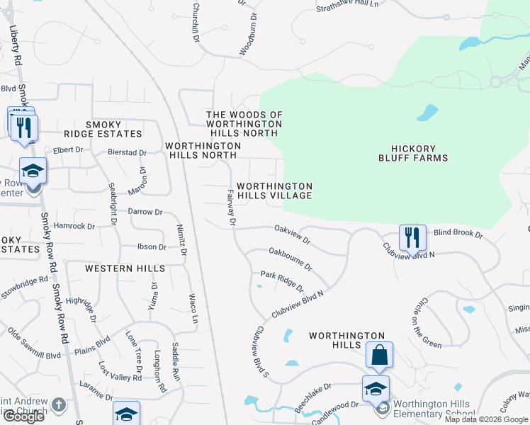 map of restaurants, bars, coffee shops, grocery stores, and more near 1502 Markland Street in Columbus