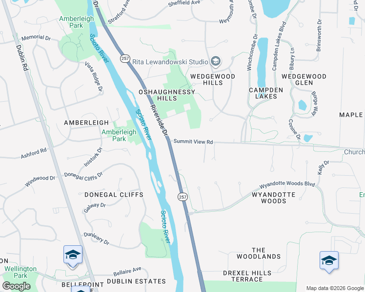 map of restaurants, bars, coffee shops, grocery stores, and more near 4555 Summit View Road in Dublin