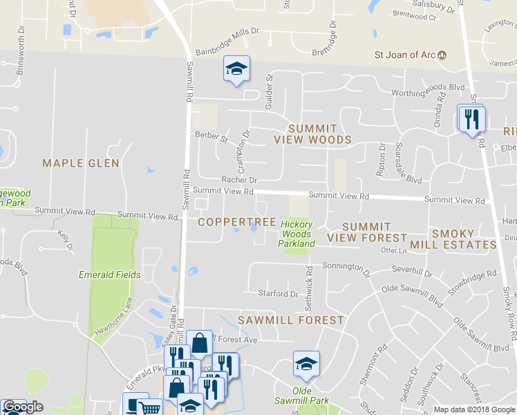 map of restaurants, bars, coffee shops, grocery stores, and more near 8608 Libra Road in Dublin